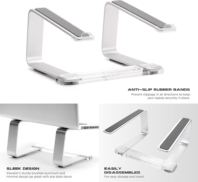 Griffin Elevator Laptop Stand - Ergonomic Computer Riser & Laptop Mount Made of Sturdy Brushed Aluminum - Supports Posture & Elevates Workspace with a Minimal Design, Classic Clear (2.5 Oz)