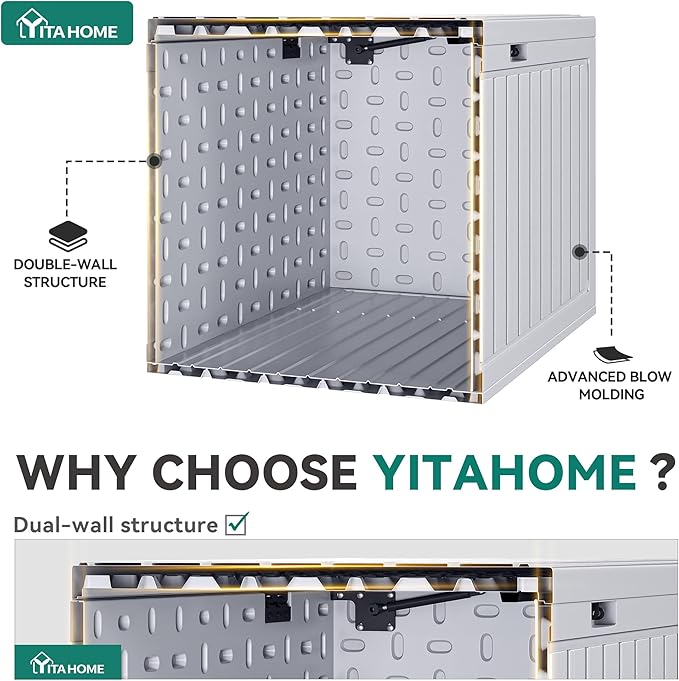 YITAHOME 90 Gallon Double-Wall Deck Box with Side Handles, Outdoor Large Storage for Patio Furniture Cushions, Garden Pool Accessories, Water Resistant & Lockable