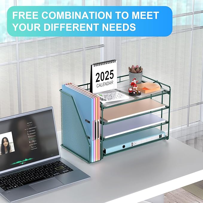 gianotter 4-Tier Paper Organizer With Magazine Holder, Desk Organizers and Accessories, Desk Accessories & Workspace Organizers, File Organizer for Office Supplies Storag (Green, 4-Tier)