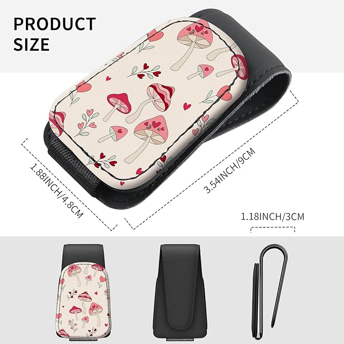 Sunglasses Holder for Car Visor, PU Leather Glasses Clip Organizer, Cute Magnetic Eyeglass Holder for Vehicle Sun Visor, Car Interior Accessory for Women & Men Pink Mushroom Garden