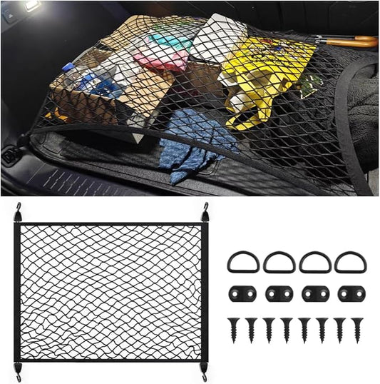 Universal Cargo Net for SUV,High Elastic 31"x22" to 63"x47" Trunk Net for SUV with Fastening Kits,Multi-Purpose Automotive Cargo Nets and Trunk Organizer for Car