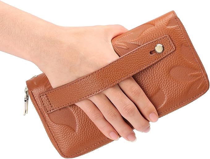 GAEKEAO Wallet for Women Clutch RFID Blocking Wristlet Leather Purse Large Capacity Credit Card Holder with Grip Hand Strap