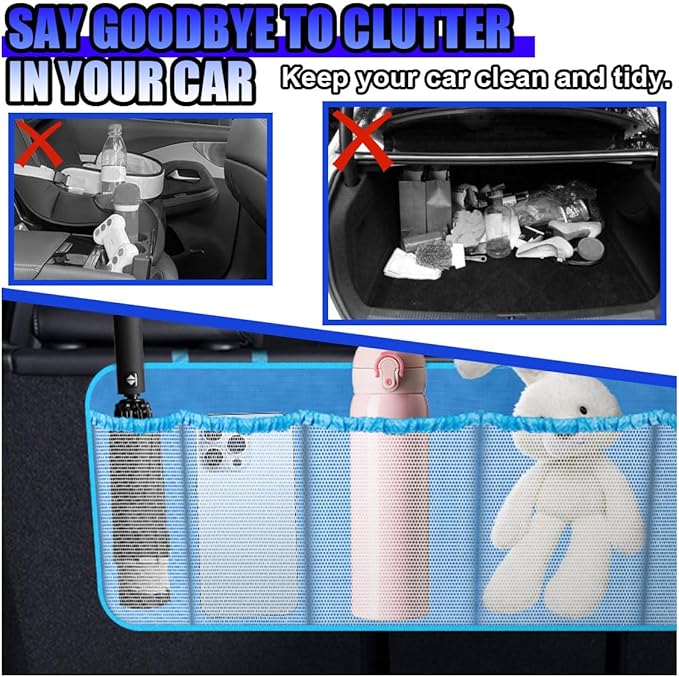 Car Trunk Organizer, 40"×14" Large Capacity Hanging Backseat Trunk Storage Bag with 6 Mesh Pockets, Space Saving Auto Interior Accessories for SUV MPV Truck Van (Blue)