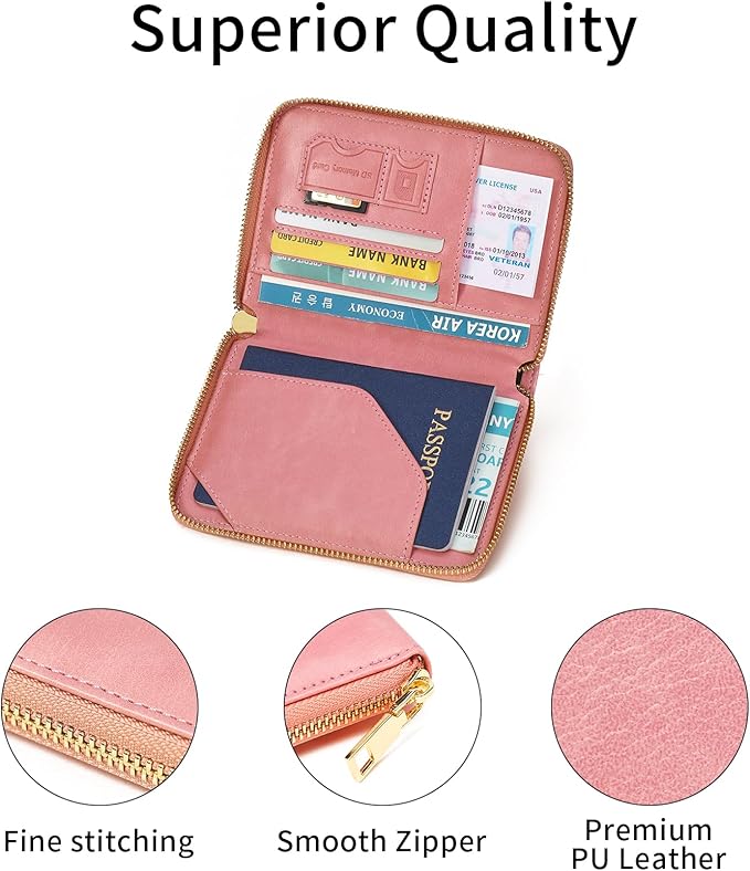 Travel Passport Wallet RFID Blocking Passport Holder-Women and Men with Zippered Ladies Passport Cover