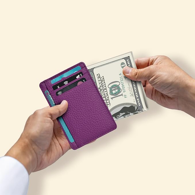 Oak Leathers Leather Slim Minimalist Wallet for Men & Women RFID Front Pocket Leather Card Holder Wallets (Fuchsia)