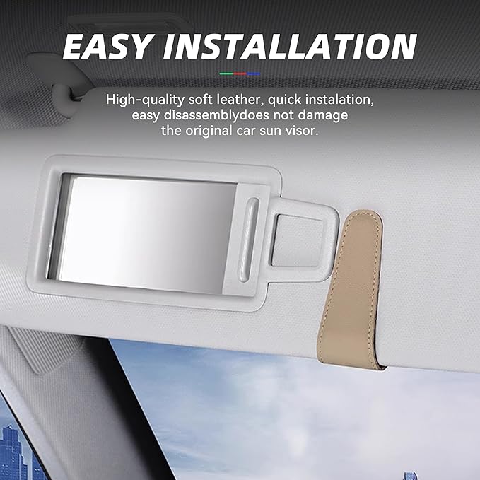 2PCS Sunglasses Holders for Car Sun Visor, Leather Eyeglasses Hanger Mounter, Magnetic Glasses Holder and Ticket Card Clip, Universal Auto Interior Accessories (Yellow, 2PCS)