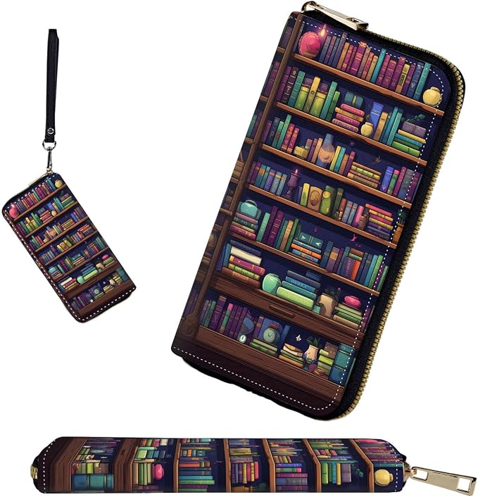 RFID-Blocking Zip Around Wallets for Women with Detachable Wrist Strap,Large Capacity Phone Holder with Card Organizer & Coin Pocket,Book Shelf