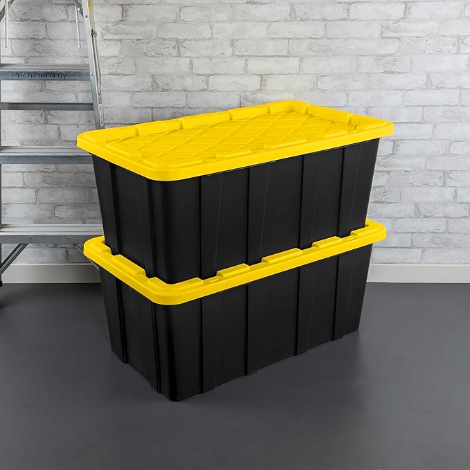 Sterilite 8-Pack Industrial Tote, Plastic Storage Container Bins with Lids, 38 Gallon - Heavy-Duty Organizing Containers for Closet, Bathroom, and Office