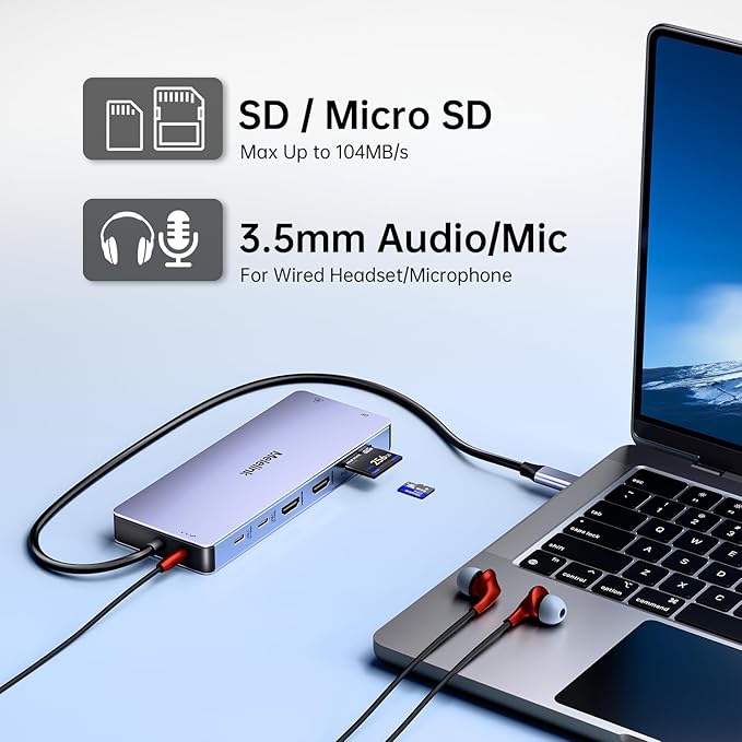 USB C Laptop Docking Station Dual Monitor for Dell/Lenovo/HP, 15 in 1 USB C Hub Multiport Adapter Dongle Dock USB-C to 2 HDMI 4K@60Hz, 8K DisplayPort, 2 USB-C 10Gbps, 5 USB-A, 100W PD, Ethernet, SD/TF