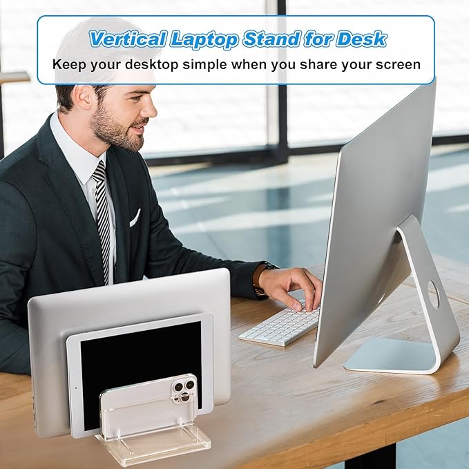 Chunful Adjustable Vertical Laptop Stand for Desk, Acrylic 3 Slot Laptop Holder Desktop, Invisible Desktop Notebook Dock for Notebook Computer, All Gaming Laptops up to 17''