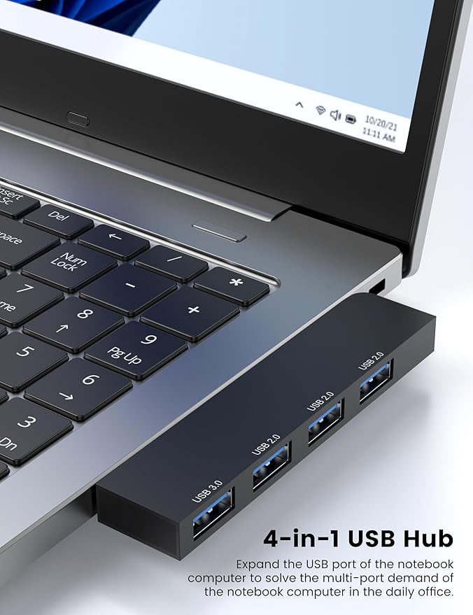 USB Hub, Fidioto 4 Port USB Adapter(1 * 3.0 Port, 3 * 2.0 Ports), Networking Hub for Laptop, iMac Pro, MacBook Air, Mac mini/Pro, Surface Pro, Notebook PC, USB Flash Drives and Mobile HDD Etc