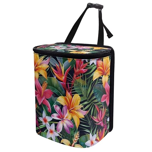 Biyejit Tropical Floral Car Trash Can Bin with Lid Hanging for Back Seat, Car Accessories for Women Men Leak Proof Automotive Garbage Cans Leakproof Vehicle Trash Can for Truck SUV