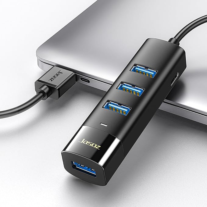 USB Hub 4 Ports - Multiple USB 3.0 Hub with 1Ft Cable, USB-C Splitter Extender with USB Type-C Power Port, for Laptop,Desktop, Windows, Linux, PC(USB-A/1Ft)