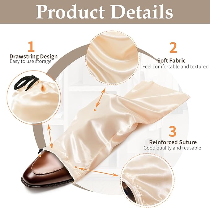 Ersmak 6 Pack Shoe Bags for Travel - Satin Shoe Bag with Drawstring - Beige Shoe Storage Bags for Protecting Storage Shoes - 17.7 x 7.9 In