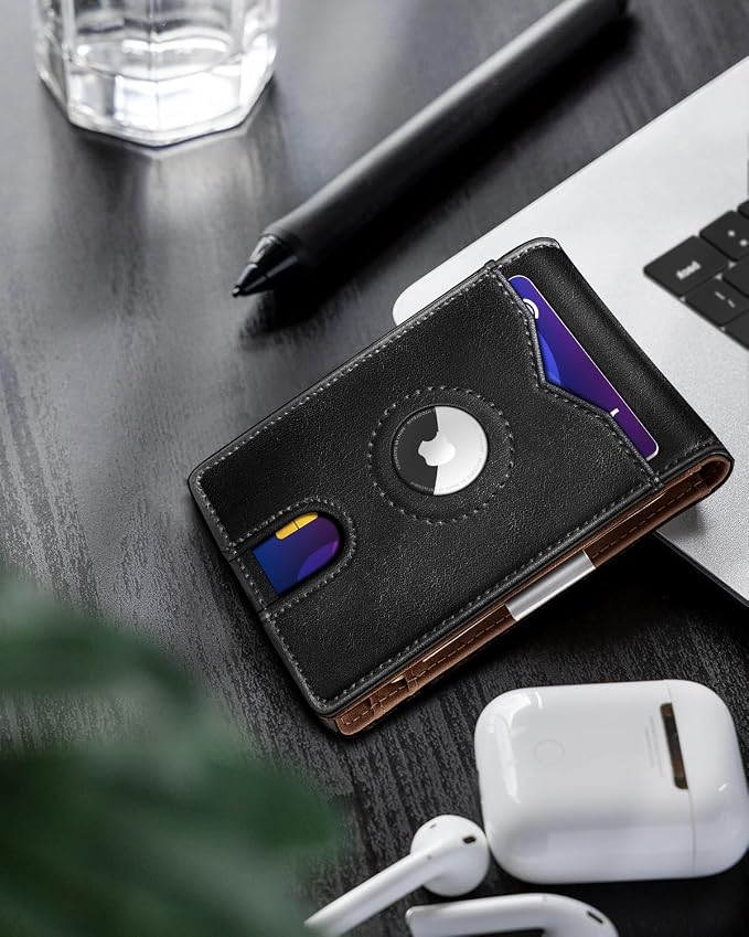 miyozi Airtag Wallet for Men,with Money Clip 11 Cards Slim Front Pocket Leather RFID Blocking Wallet with Gift Box