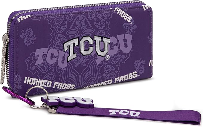 TCU Official Wristlet Wallet for Women, TCU Horned Team Purse with RFID Blocking Card Slot, New Clutch Zipper Wallet for Fan Gift, Game Day, Travel Essentials | Purple, NC-TCU011PP