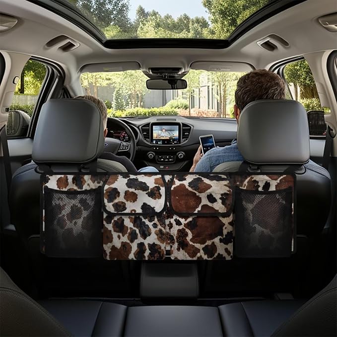 Cow Car Trunk Organizer and Storage, Backseat Hanging Organizer for SUV, Truck, MPV, Waterproof, Collapsible Cargo Storage Bag with 4 Pockets