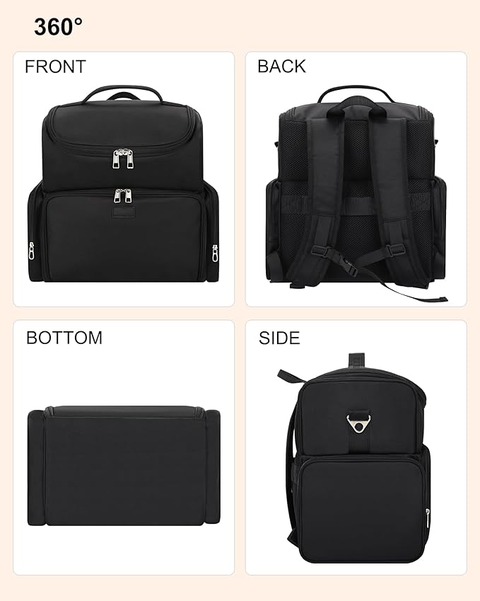Relavel Tattoo Backpack with 4 Removable Pouches, Tattoo Travel Case with 3 Detachable Dividers, Waterproof Tattoo Carrying Case for Stencil Printer, Equipment and Supplies - Black