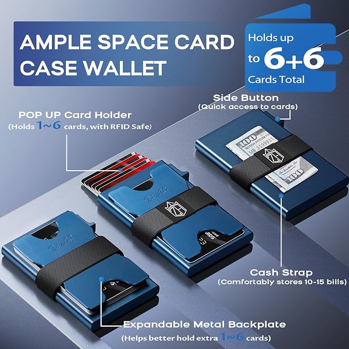 Zitahli Card Holder Wallets for Men - Slim Wallet Holds 6+6 Cards, Metal Card Holder, Minimalist RFID Blocking Wallets with Pop-Up Function, Ultra-Thin, Men's Accessories, Gifts for Him