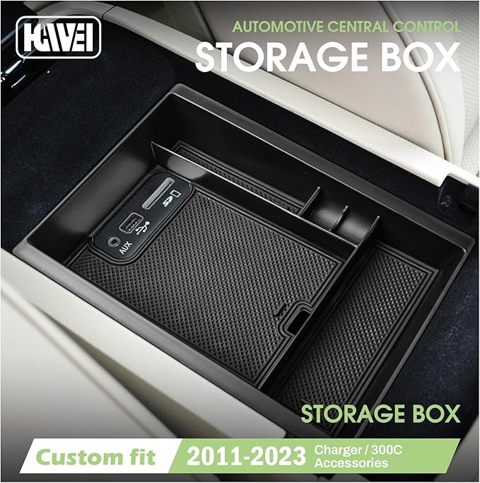 HGWEI Center Console Organizer Compatible with Dodge Charger/Chrysler 300C 2011-2023 Armrest Storage Box Secondary Insert Tray Interior Accessories, Black