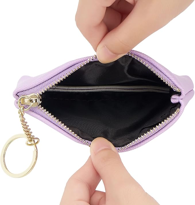 WOZEAH Artificial Leather Coin Purse Change Purse With Key Chain Ring Zipper For Men Women (Lilac)