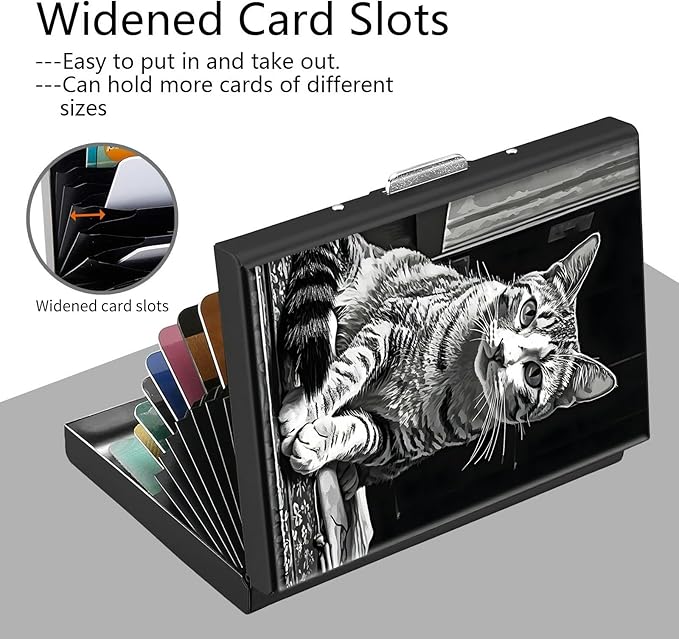 Credit Card Holder, Art Cat Design Mini RFID Blocking Aluminum Wallet Slim Metal Hard Case Shell Travel Wallet ID Case Small Credit Cards Case Business Cards for Women Men Girls