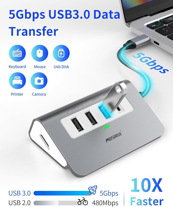 USB C Hub, 5-in-1 USB C to 4K HDMI, Hub Multiport Adapter with 100W Power Delivery, 5Gbps USB-A3.0 & 2 USB-A2.0, Aluminum, Case Type C Hub Docking Station for Laptop/Desktop/PC/MacBook/Dell/HP/Lenovo