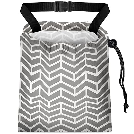 Car Trash Bag Hanging Back of Seat with Adjustable Snap Buckle Strap Cute Printed Drawstring Garbage Bags for Car-Grey White