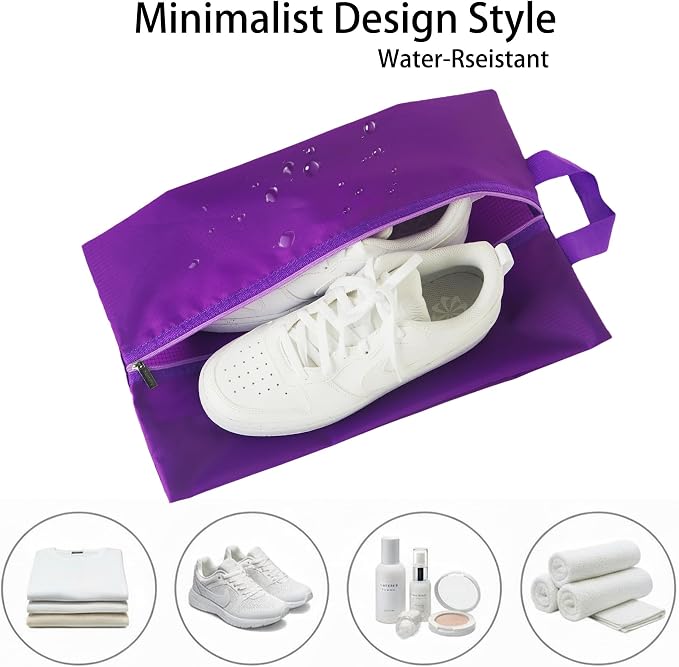 6pcs Portable Shoe Organizer, Travel Pouches with Zipper, Golf Shoe Bags, Clothes Bags, Soccer Cleats Bag Shoe Pouch for Gym, Waterproof, Odor-Resistant (Purple)