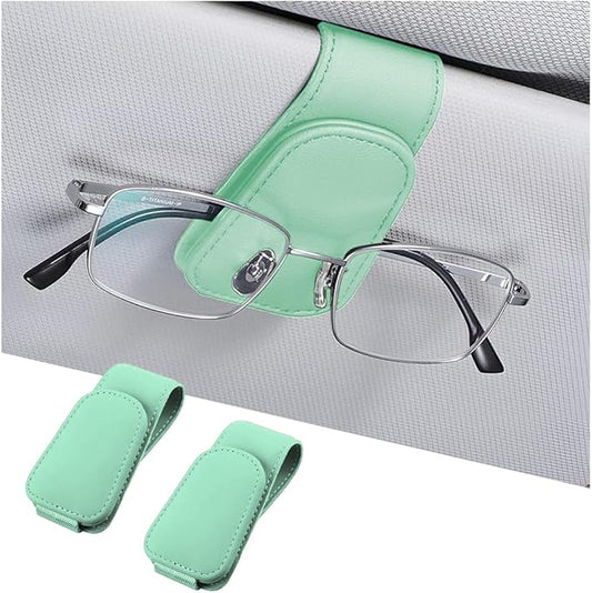 AICEL Sunglasses Holders for Car Sun Visor, Leather Eyeglasses Hanger Mounter, Magnetic Glasses Holder and Ticket Card Clip, Auto Interior Accessories Universal for SUV Pickup Truck