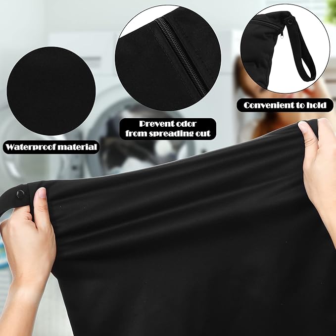 Shappy 2 Pack Large Travel Laundry Bags, Large Wet Dry Waterproof Dirty Clothes Bag for Suitcase, Swimsuit Beach Gym College Dorm Wet Bag(Solid Black)
