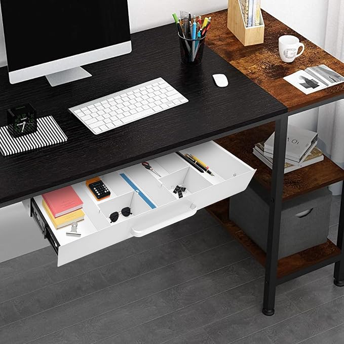 Under Desk Pull-out Drawer with Adjustable Divider for Storing Pencil and Office Accessories Under Desk Mounted Tray Organizer for Sit Stand Workstation, 21.5x10.2x2.1in
