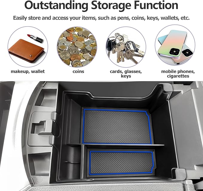 LUWU 2023-2024 Ford Edge Center Console Organizer - Armrest Storage Box with Insert Tray - Blue