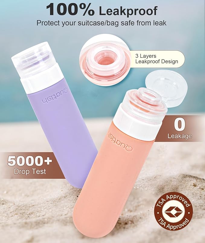 Quatish Travel Bottle for Toiletries 6 Pack, Original Patented Leakproof 3oz Tsa Approved Travel Size Container, BPA Free Silicone Shampoo and Conditioner Bottle, Cruise Camping Essentials, Periwinkle