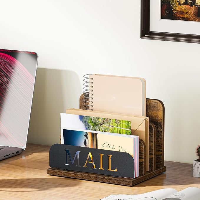 YINMIT Mail Organizer Countertop, Mail Holder with 3-Slot, Desktop Mail Sorter, Mail Organizer for Desk, Letter Sorter File Holder, Office Desk Organizers and Accessories