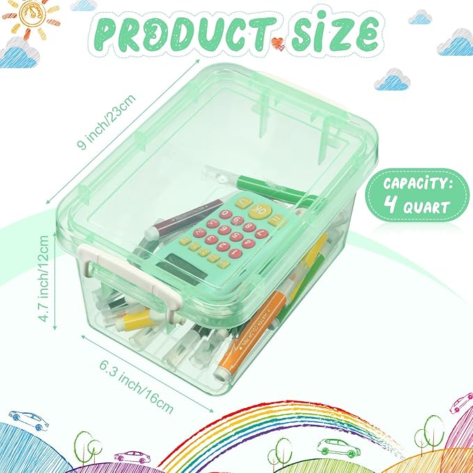 Wenqik 6 Pack Colorful Plastic Storage Bins with Lids 4 Quart Small Storage Latch Box Stackable and Nestable Clear Organizer Bins with Latching Handle and Buckle for Organizing(Green)