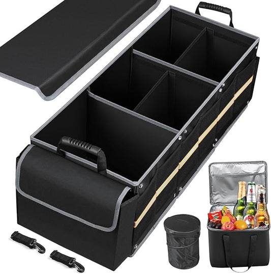 2-Pack Leak-Proof Car Trash Can with Lid, Portable Foldable Car Garbage Bin Bag | 2 Gallon Auto Waste Container for Vehicle, Truck, SUV & Road Trips | Hands-Free Waterproof Car Accessories Organizer