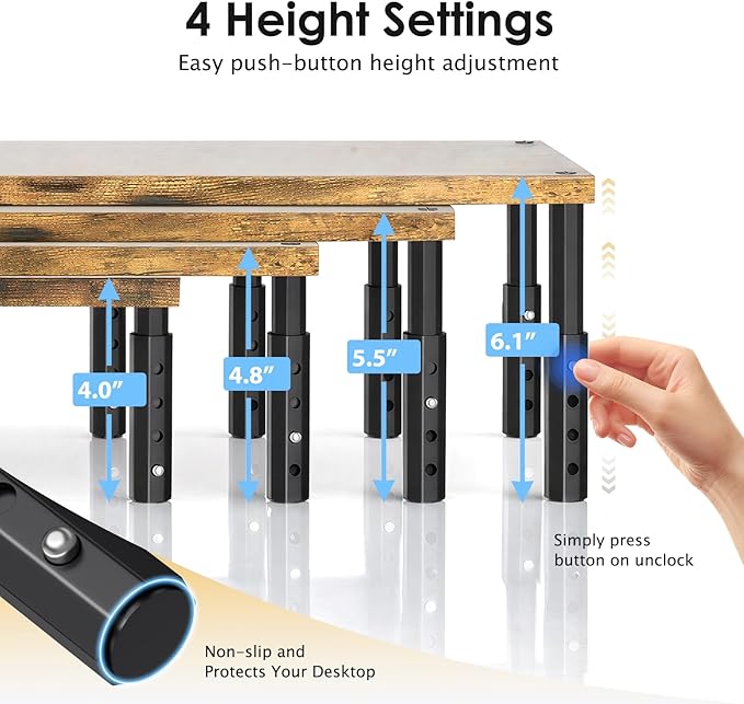 OPNICE Adjustable Monitor Stand Riser for Desk, Computer & Laptop Stand, Desk Organizers and Accessories, Office Desk Accessories & Workspace Organizer for Home Office, Brown Wood