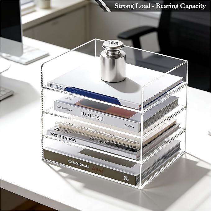 HeZone 4 Tier Paper Organizer for Desk,Acrylic Paper Tray,Clear Stackable Desk Organizer for Document, Office File,A4 Paper