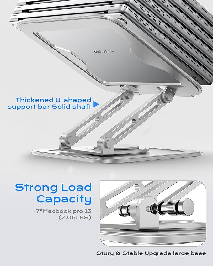 LOXP Adjustable Laptop Stand, Computer Stand with 360 Rotating Base, Ergonomic Laptop Riser Mount for Desk Foldable Protable Computer Desk Fits with MacBook Pro Air (10-16") - White