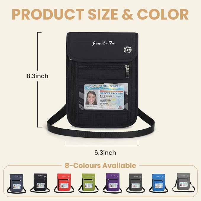 Passport Holder for Travel, RFID Passport Wallet with Visual Window Design, Multifunctional Document Organizer, Waterproof Travel Pouch Neck Wallet for Men and Women, Black
