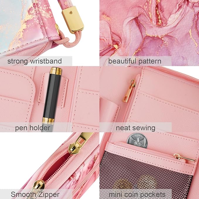 Family Passport Holder Wallet RFID Blocking Document Organizer PU Leather Mulit-purpose Travel Wallet Credit Cards Case for Women Men,Red Marble