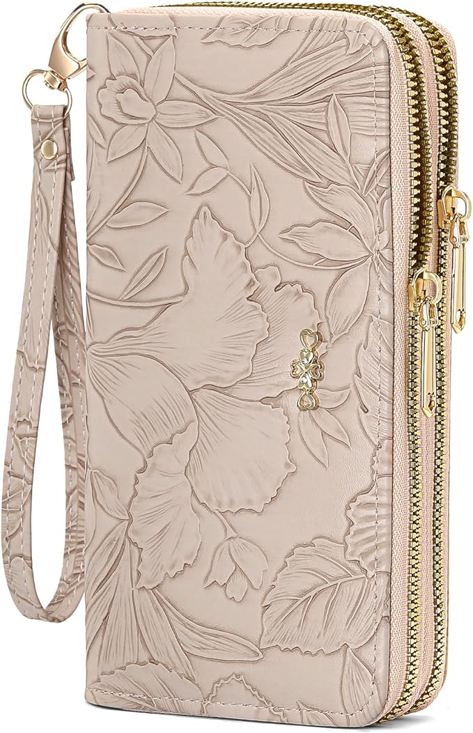 RNIEGA Wallet for Women Clutch Double Zip Around Credit Card Holder Leather Women's Wallet Large Capacity