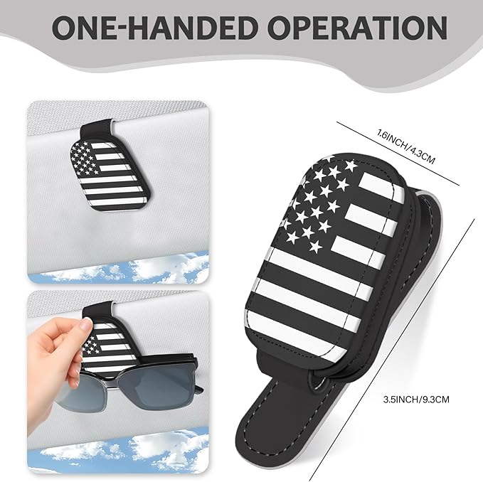 2 Pack Sunglass Holder for Car Visor, National Flag Magnetic Leather Car Sun Visor Clip for for Different Size Eyeglasses, Car Visor Accessories Gadgets (National Flag-Gray)