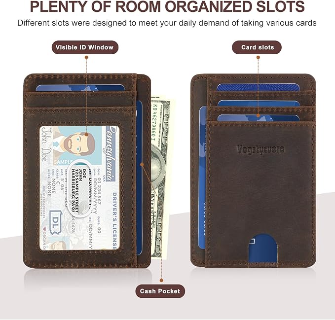 Slim Minimalist Front Pocket Thin Wallet RFID Blocking 100% Genuine Leather Credit Card Holder for men Women, with Gift Box-Texas Brown