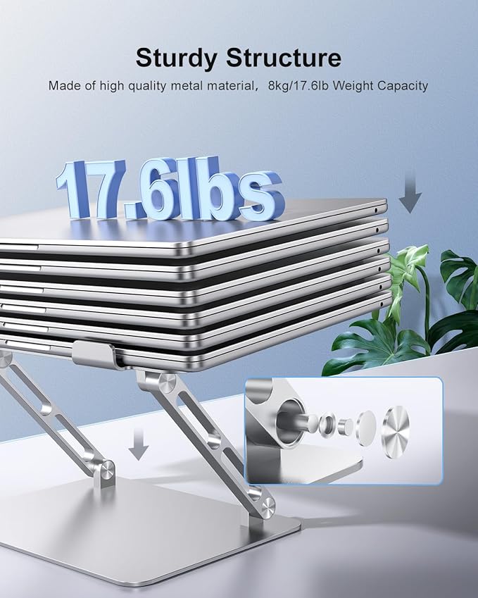 Adjustable Laptop Stand Ergonomic Computer Riser Aluminum Laptop Stand for Desk Portable Notebook Stand Laptop Riser Holder Compatible with 10-17.3?™â€?Laptops Tablets,Silver