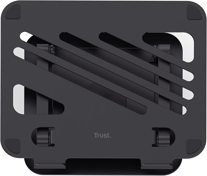 Trust Zeff Ergonomic Laptop Stand for Desk with 360 Degrees Rotation, 16" Foldable Metal Laptop Riser, Height Adjustable, Laptop Holder for MacBook Tablet Dell HP Computer Home Office - Black