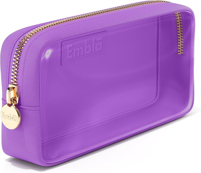 Embla Medium Clear Makeup Bag Travel for Toiletries Cute Make Up Nylon Organizer Pouches Quart Size Cosmetic Bags for Women Girls Zipper Toiletry Skincare Pouch Organizer for Purse Purple