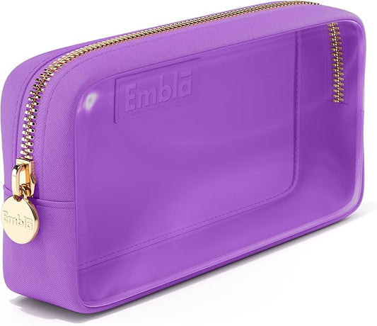 Embla Medium Clear Makeup Bag Travel for Toiletries Cute Make Up Nylon Organizer Pouches Quart Size Cosmetic Bags for Women Girls Zipper Toiletry Skincare Pouch Organizer for Purse Purple