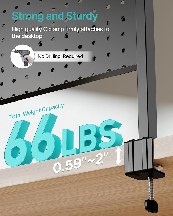 44" Clamp on Desk Shelf, Desktop Shelving System, Bundle with 8 Pieces Accessories, Black